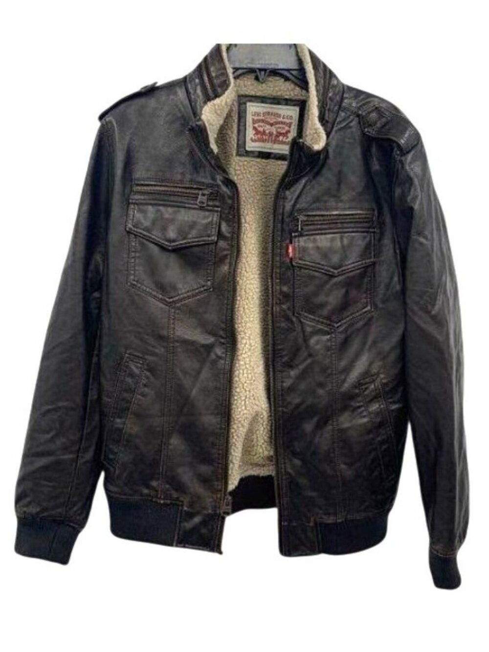 Levi's Men's Faux Leather Sherpa Lined Jacket With Zip Pockets Size S